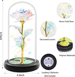 Artificial Glass Flower with Eternal Rose of the LED Light for Women Beauty and Beast Rose Birthday Gifts for Girls Christmas