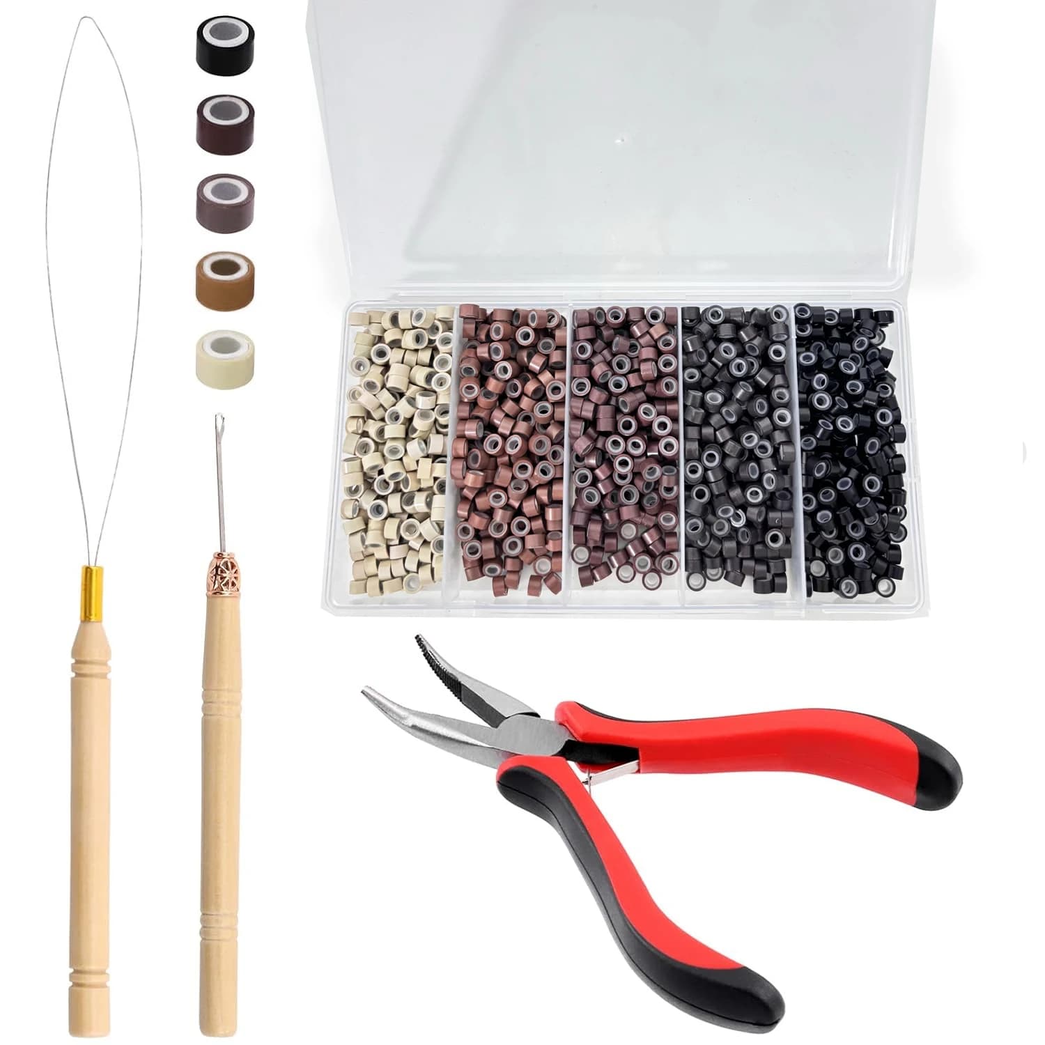 Hair Extension Kit,including 1000Pcs 5 Colors Hair Extension Bead with Hair Pliers,Pulling Hook Loop and Needle Christmas gift