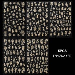 5pcs Sparkling Gold Glitter Christmas Nail Stickers Shiny Snowflake Xmas Tree Deer Polish Sliders Winter New Year Nail Art Decal
