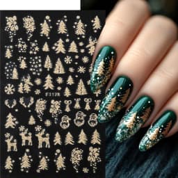 5pcs Sparkling Gold Glitter Christmas Nail Stickers Shiny Snowflake Xmas Tree Deer Polish Sliders Winter New Year Nail Art Decal