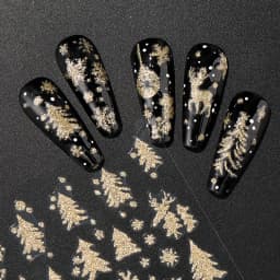 5pcs Sparkling Gold Glitter Christmas Nail Stickers Shiny Snowflake Xmas Tree Deer Polish Sliders Winter New Year Nail Art Decal