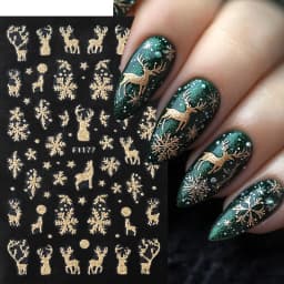5pcs Sparkling Gold Glitter Christmas Nail Stickers Shiny Snowflake Xmas Tree Deer Polish Sliders Winter New Year Nail Art Decal