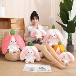 Kawaii Fruit Bunny Plush Toy Cute Carrot Strawberry Turn Into Rabbit Plush Toy Kids Birthday Christmas Gift peluches pequenos