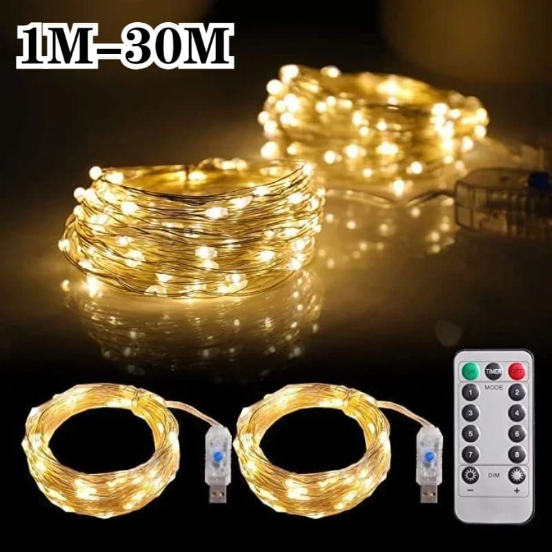 USB LED Christmas String Light 5M/10M/20M/30M Remote Control 8 Modes Fairy Garland for Wedding Holiday Party Decor New Year