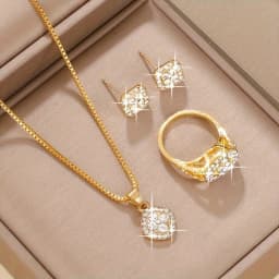 Luxury Cube Jewelry Set Women's Elegant Necklace Earrings & Ring Set Perfect Gift for Valentine's Day Christmas Gift