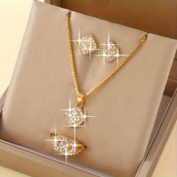 Luxury Cube Jewelry Set Women's Elegant Necklace Earrings & Ring Set Perfect Gift for Valentine's Day Christmas Gift