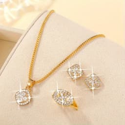 Luxury Cube Jewelry Set Women's Elegant Necklace Earrings & Ring Set Perfect Gift for Valentine's Day Christmas Gift