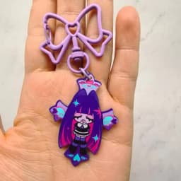 Anime Panty & Stocking with Garterbelt Bowknot KeyChain Kawaii Figure Acrylic Keyrings Backpack Pendant For Fans Christmas Gifts