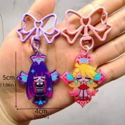 Anime Panty & Stocking with Garterbelt Bowknot KeyChain Kawaii Figure Acrylic Keyrings Backpack Pendant For Fans Christmas Gifts