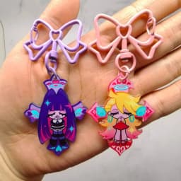 Anime Panty & Stocking with Garterbelt Bowknot KeyChain Kawaii Figure Acrylic Keyrings Backpack Pendant For Fans Christmas Gifts