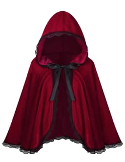 Red Velvet Black Lace Hooded Velvet Cape Ladies Cape Halloween Christmas Cosplay Party Fancy Cape