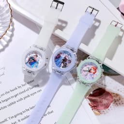Disney Children Watch Frozen Princess Pattern Led Glowing Flash Fashion Kids Quartz Wristwatch Christmas Gifts