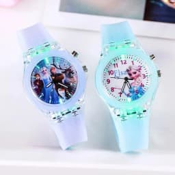 Disney Children Watch Frozen Princess Pattern Led Glowing Flash Fashion Kids Quartz Wristwatch Christmas Gifts