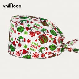 2024 New Christmas Scrubs Caps Santa Claus Print Cap Pet Grooming Agency Headcap Work Scrubs Hat Nursing dust Cap
