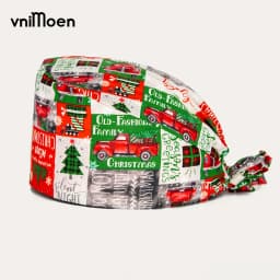 2024 New Christmas Scrubs Caps Santa Claus Print Cap Pet Grooming Agency Headcap Work Scrubs Hat Nursing dust Cap