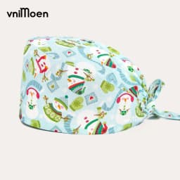 2024 New Christmas Scrubs Caps Santa Claus Print Cap Pet Grooming Agency Headcap Work Scrubs Hat Nursing dust Cap