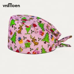 2024 New Christmas Scrubs Caps Santa Claus Print Cap Pet Grooming Agency Headcap Work Scrubs Hat Nursing dust Cap