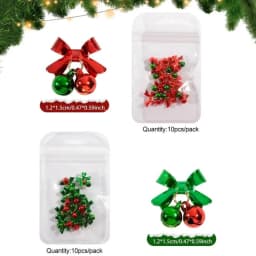 10/50Pcs Christmas Alloy Bell Nail Charms Red Bow Pendant Nail Art Decorations 1.2*1.5cm Party Style Bow Bell Nail Accessories