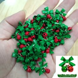 10/50Pcs Christmas Alloy Bell Nail Charms Red Bow Pendant Nail Art Decorations 1.2*1.5cm Party Style Bow Bell Nail Accessories