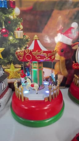 LED Christmas Carousel Decoration Music Box with Lights Holiday Village Scene Ornament Tabletop Home Party Xmas Gift