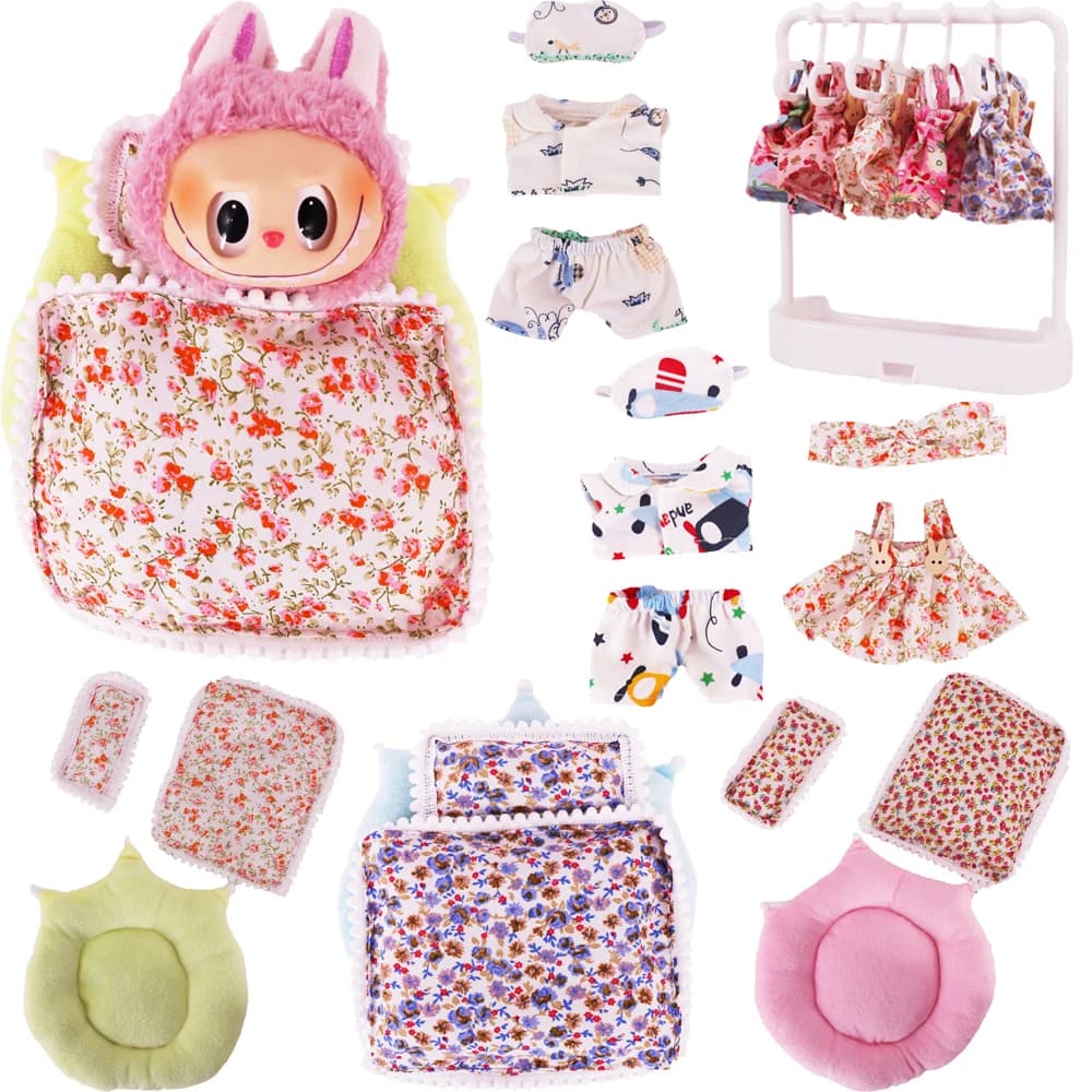 Doll Bedding Furniture For labubu 17cm Plush Doll Clothes Accessories Girl‘s Toys Birthday Christmas Gift