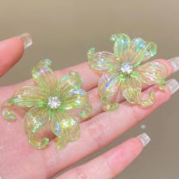 Acrylic Big Flower Iris Crystal Stud Earring for Women Purple Pink Green Color Female Sweet Jewelry Wedding Christmas Gift