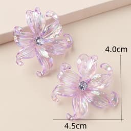 Acrylic Big Flower Iris Crystal Stud Earring for Women Purple Pink Green Color Female Sweet Jewelry Wedding Christmas Gift