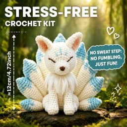 1pc White Nine-Tailed Fox Crochet Kit Suitable for Beginners with All Materials & HD English Tutorial, Christmas Crochet Kit