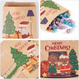 24pcs Merry Christmas Gift Bags Santa Claus Kraft Paper Candy Cookies Bag Xmas Party Favors 2025 Christmas DIY Advent Calendar