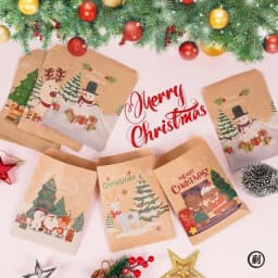 24pcs Merry Christmas Gift Bags Santa Claus Kraft Paper Candy Cookies Bag Xmas Party Favors 2025 Christmas DIY Advent Calendar