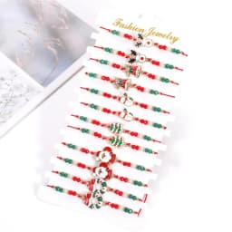 6/12PCS Christmas Red Rope Santa Claus Elk Bell Crystal Beaded Bracelet for Women Children Girl Christmas Party Favor Xmas Gift