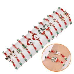 6/12PCS Christmas Red Rope Santa Claus Elk Bell Crystal Beaded Bracelet for Women Children Girl Christmas Party Favor Xmas Gift