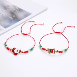 6/12PCS Christmas Red Rope Santa Claus Elk Bell Crystal Beaded Bracelet for Women Children Girl Christmas Party Favor Xmas Gift
