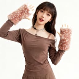 Christmas Deer Pattern Dew Finger Hair Gloves Elk Series Faux Fur Japanese Half Finger Winter Fawn Spot Warm Plush Accessories