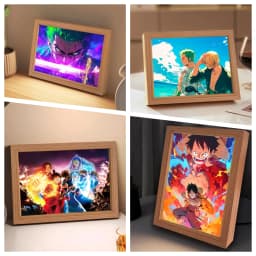 Anime Character One Piece Luffy Zorro Animated Frame LED Light Study Bedroom Christmas Birthday Gift