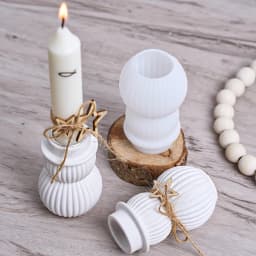 Christmas Snowman Candlestick Silicone Mold DIY 3D Stripe Concrete Candle Holder Long Wax Base Craft Gift Mold Xmas Party Decor