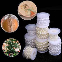 5yards/roll ABS Imitation Pearl Half Round Pearls Chain 4-10mm Cotton Thread Beads Chain For Wedding Party Christmas Decoration