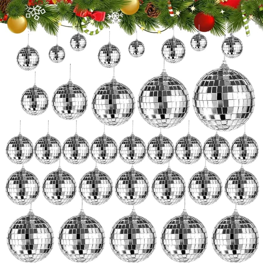 20PCS 4D Silver Ball Party Mirror Ball Cool Reflective Christmas Tree Decoration Suitable for Wedding Parties Dance Music