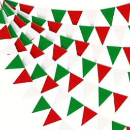 Red White Green Party Bunting 33ft | Plastic Flags for Christmas Mexican Fiesta | Bulk Stadium Wedding Store Decor