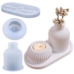 DIY Silicone Molds Striped Wax Jar Vase Tray Set Christmas Mold Simple European Style Plaster Ornament Making Mould Halloween