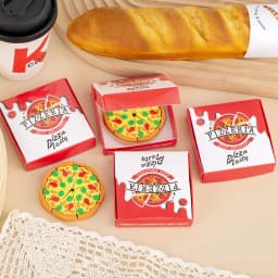 7pcs/set Festive Pizza Eraser Set Realistic Slice Toy Student Christmas Prize Box with Simulation Food Pencil Stationery Eraser