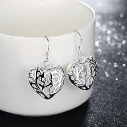 Hot charm 925 sterling Silver necklace earrings Jewelry set for women heart Hollow Fashion Party Christmas Gifts high quality