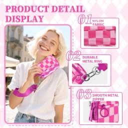 The Iris Wallet Black Checkered Card Case with ID Window Purse for Women Coin Purse with Mini Christmas Portable Keychain Wallet