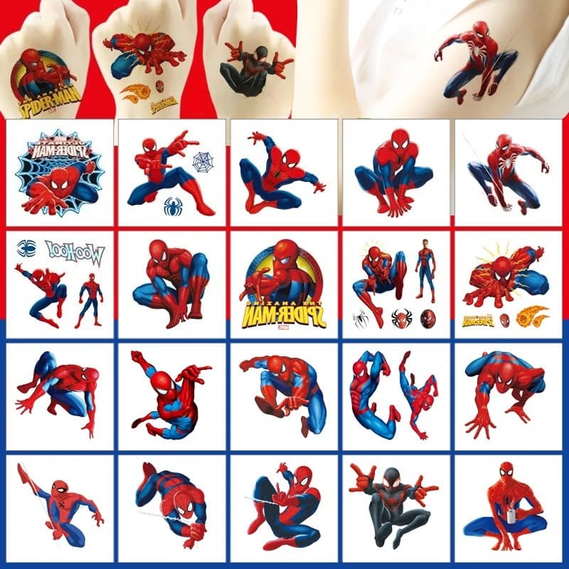 20Pcs/Set SpiderMan Tattoo Stickers Waterproof Cute Sticker Funny Cartoon Kids Girls Christmas Birthday Gift Reward Toy