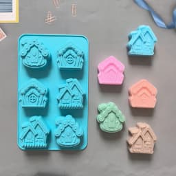 6-cavity Christmas house shaped soap candle silicone mold, suitable for handmade DIY wax molds for aromatherapy soap