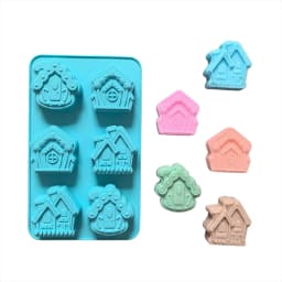 6-cavity Christmas house shaped soap candle silicone mold, suitable for handmade DIY wax molds for aromatherapy soap