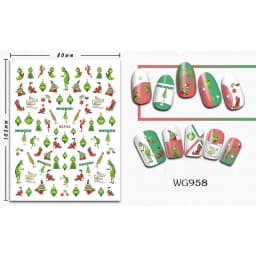 1PCS 3D Green Christmas Cartoon Adhesive Nail Art Sticker Cartoon Character Nail Decal For Nails Art Decoration Manicure