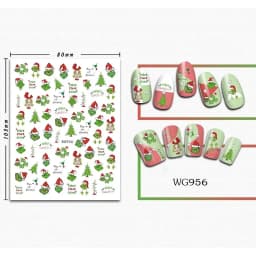 1PCS 3D Green Christmas Cartoon Adhesive Nail Art Sticker Cartoon Character Nail Decal For Nails Art Decoration Manicure