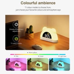 Digital Clock Wake Up Light Sunrise Alarm Clock Colorful Night Light Cute Bear Shaped Ideal for Bedroom Decor Christmas Niditon