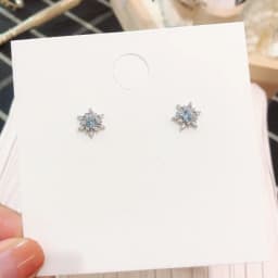 Luxury Exquisite Sterling Silver Inlaid Tiny Zircon Blue Crystal Snowflake Stud Earrings for Woman Winter Jewelry Christmas Gift